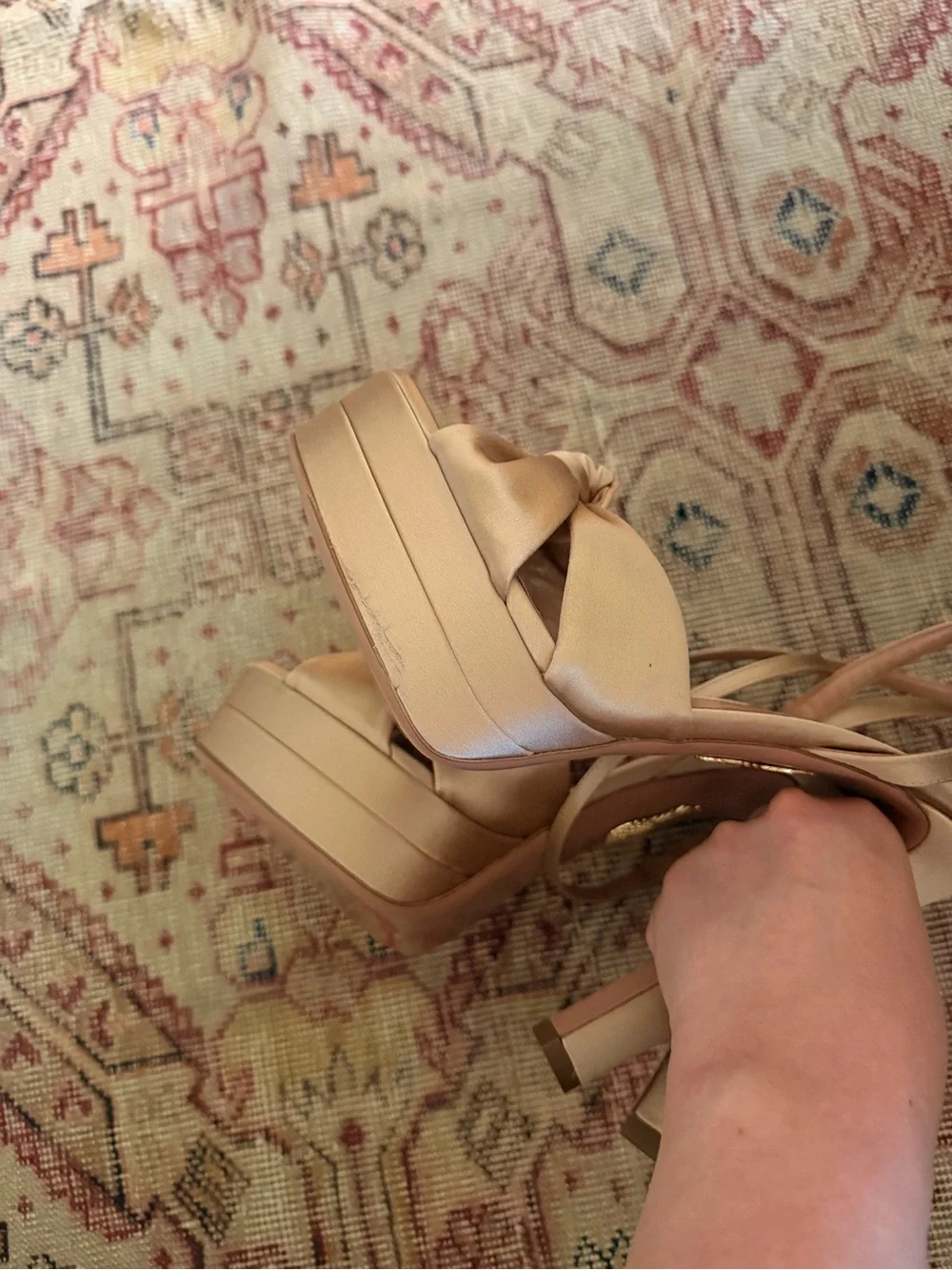 LIKE NEW Aquazzura Cupid 130 Plateau Sandal in Warm Nude size 39
